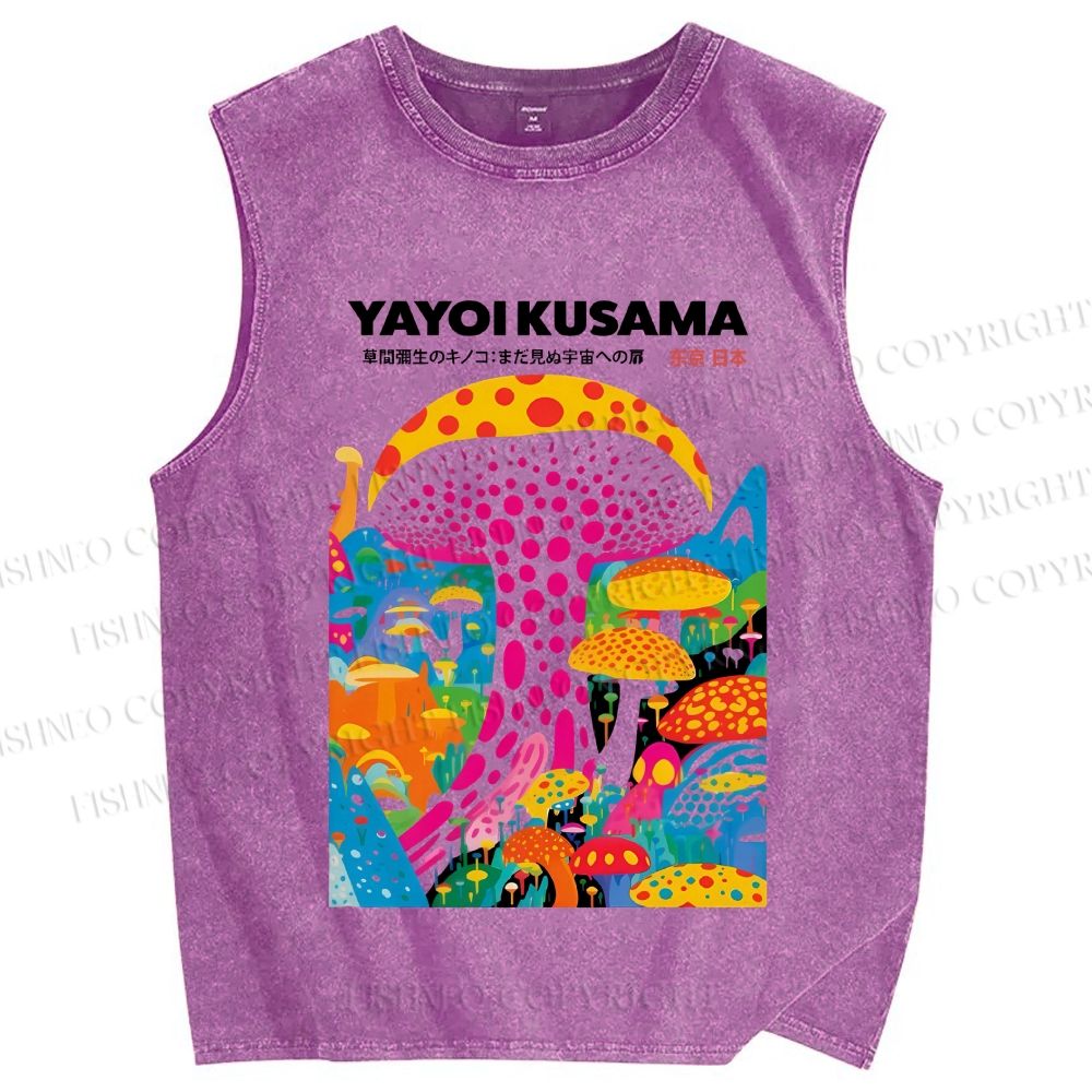 Unisex Japanese Yayoi Kusama Style Mushroom Printed Washed Tank Top