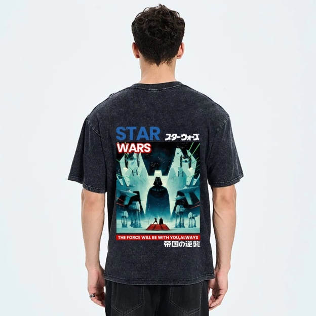 Jaws Shark Vintage Wash Japanese Design Back Art T-Shirt