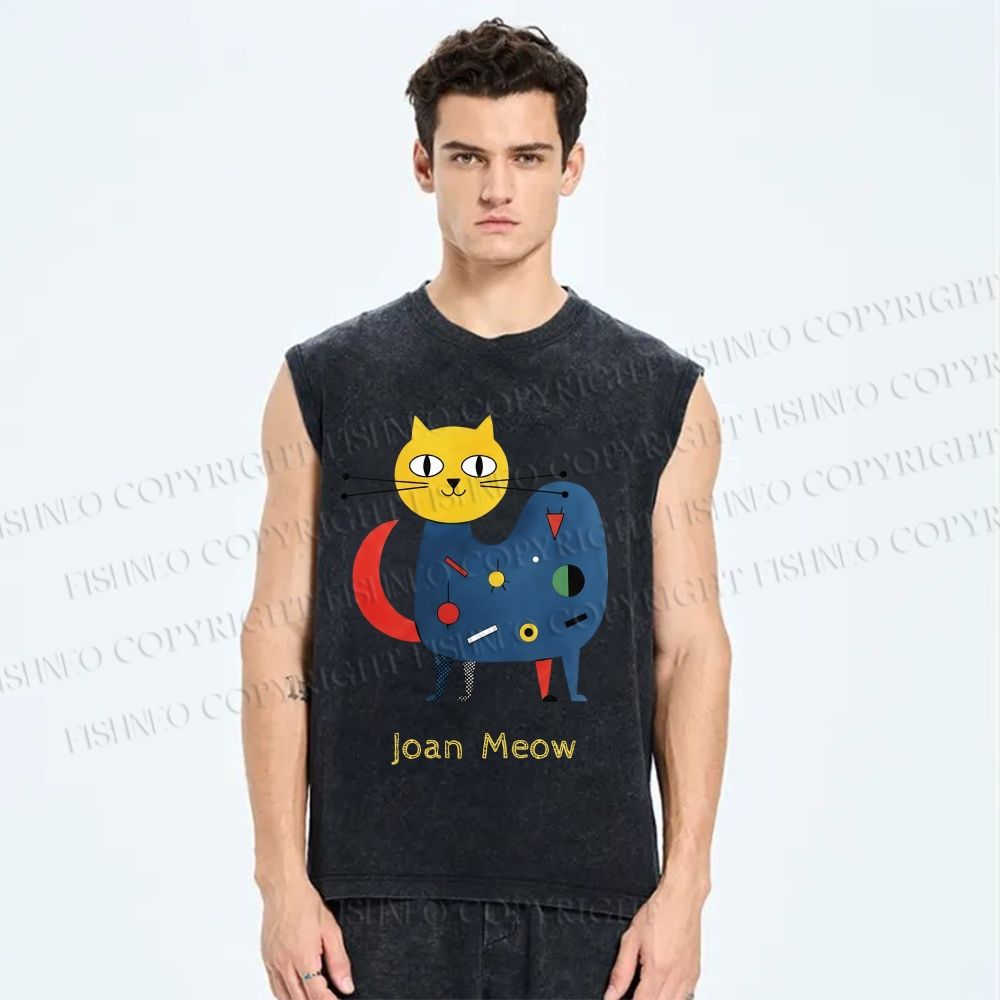 Unisex Joan Meow Printed Washed Tank Top