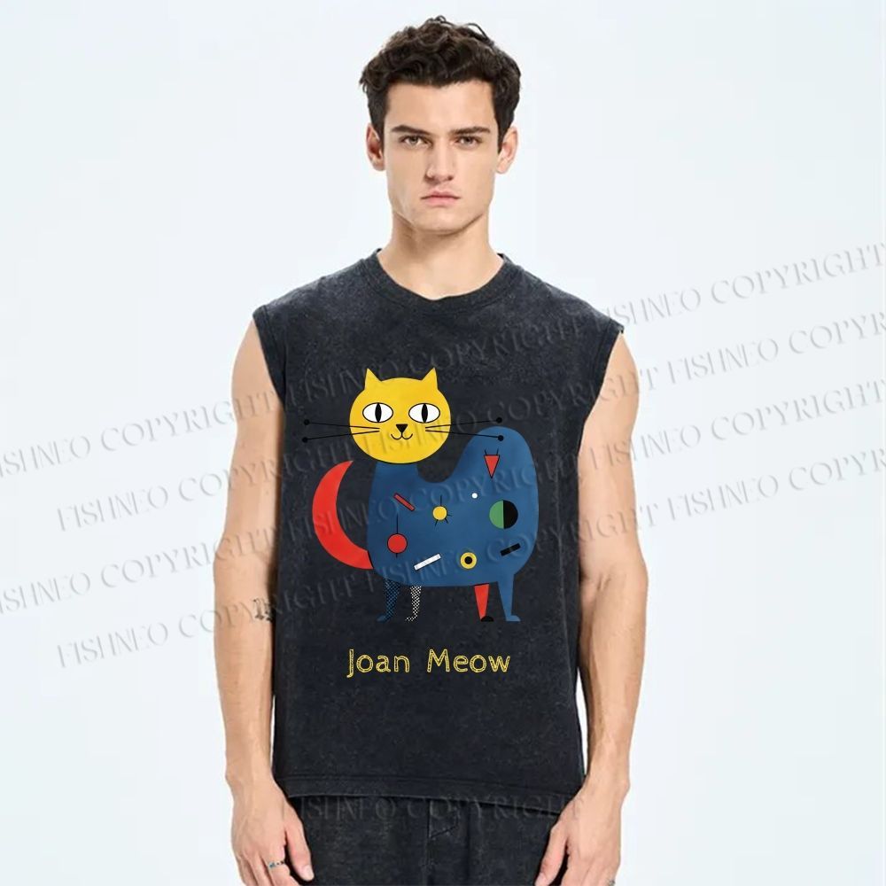 Unisex Joan Meow Printed Washed Tank Top