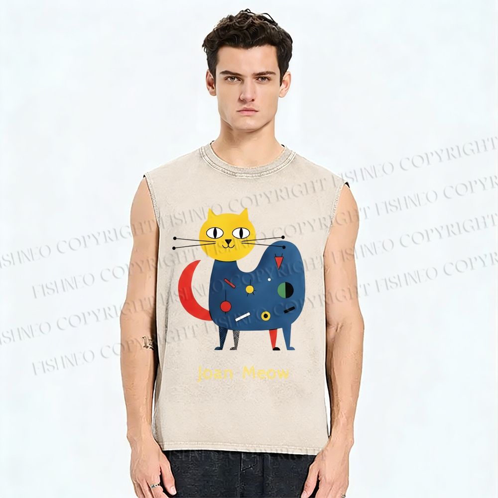 Unisex Joan Meow Printed Washed Tank Top