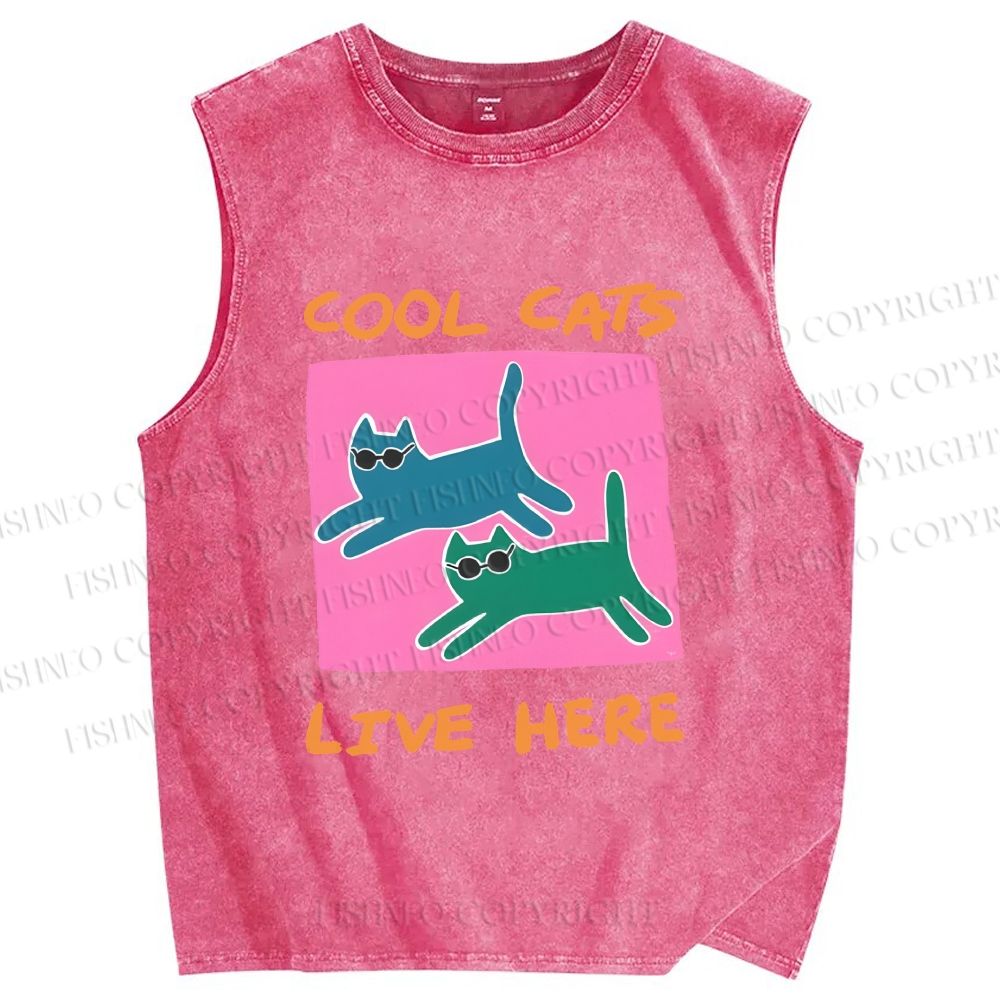 Unisex Cool Cats Live Here Printed Washed Tank Top