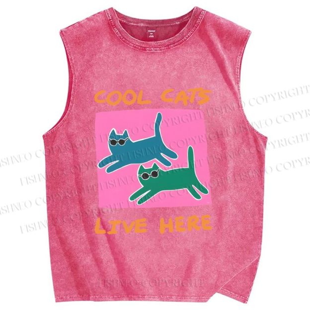 Unisex Cool Cats Live Here Printed Washed Tank Top