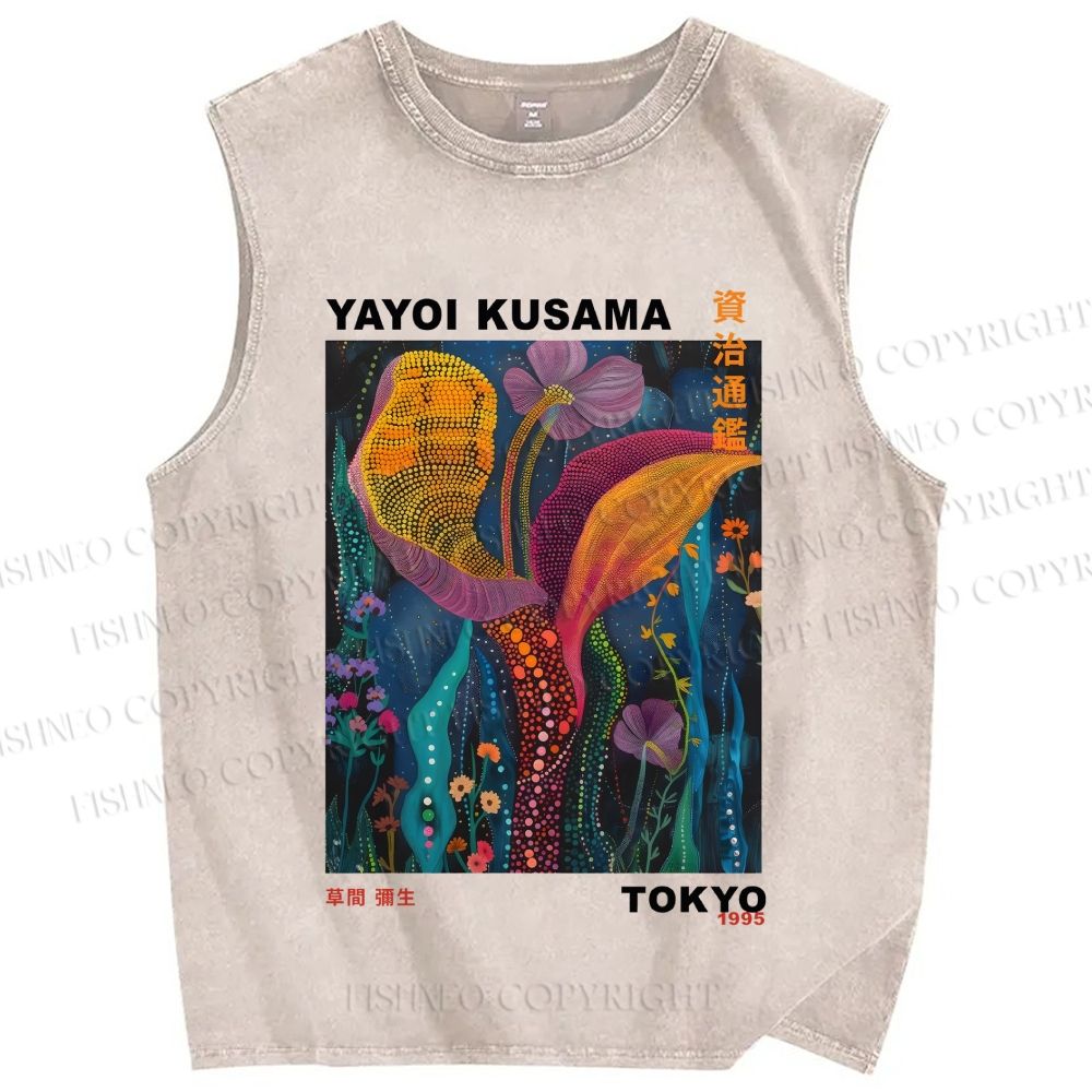 Unisex Yayoi Kusama Flowers Printed Washed Tank Top