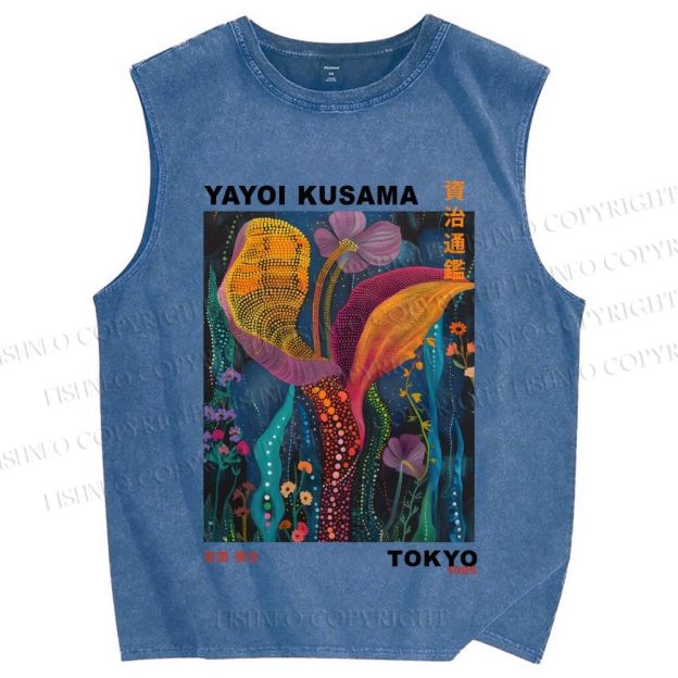Unisex Yayoi Kusama Flowers Printed Washed Tank Top