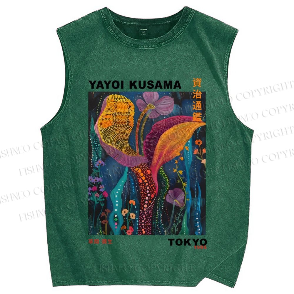 Unisex Yayoi Kusama Flowers Printed Washed Tank Top