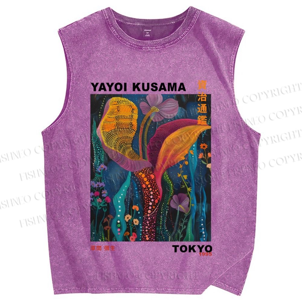 Unisex Yayoi Kusama Flowers Printed Washed Tank Top