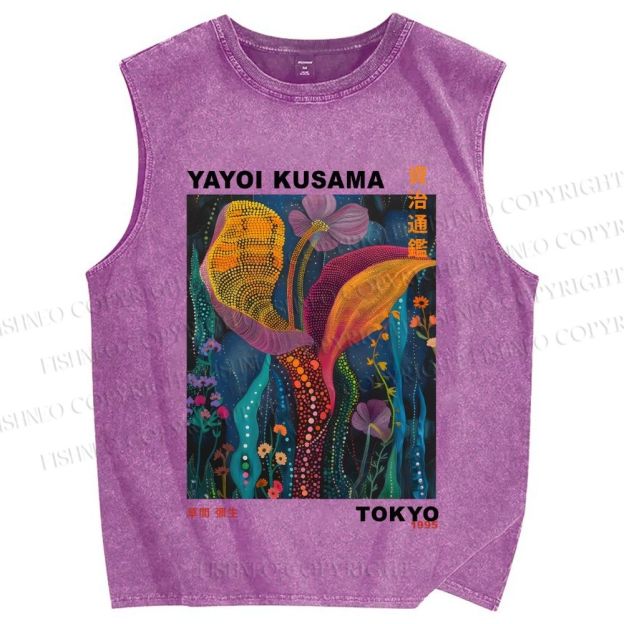 Unisex Yayoi Kusama Flowers Printed Washed Tank Top