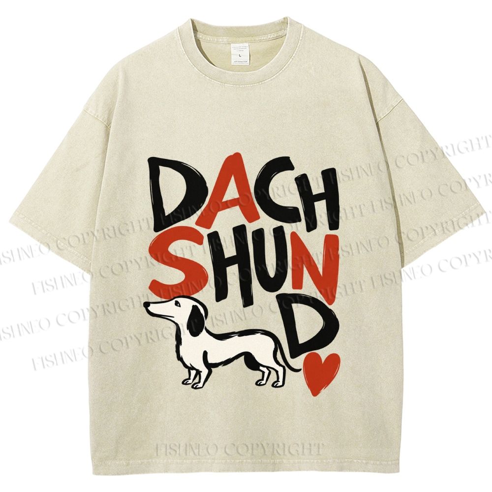 Unisex Dachshund Printed Washed Tee