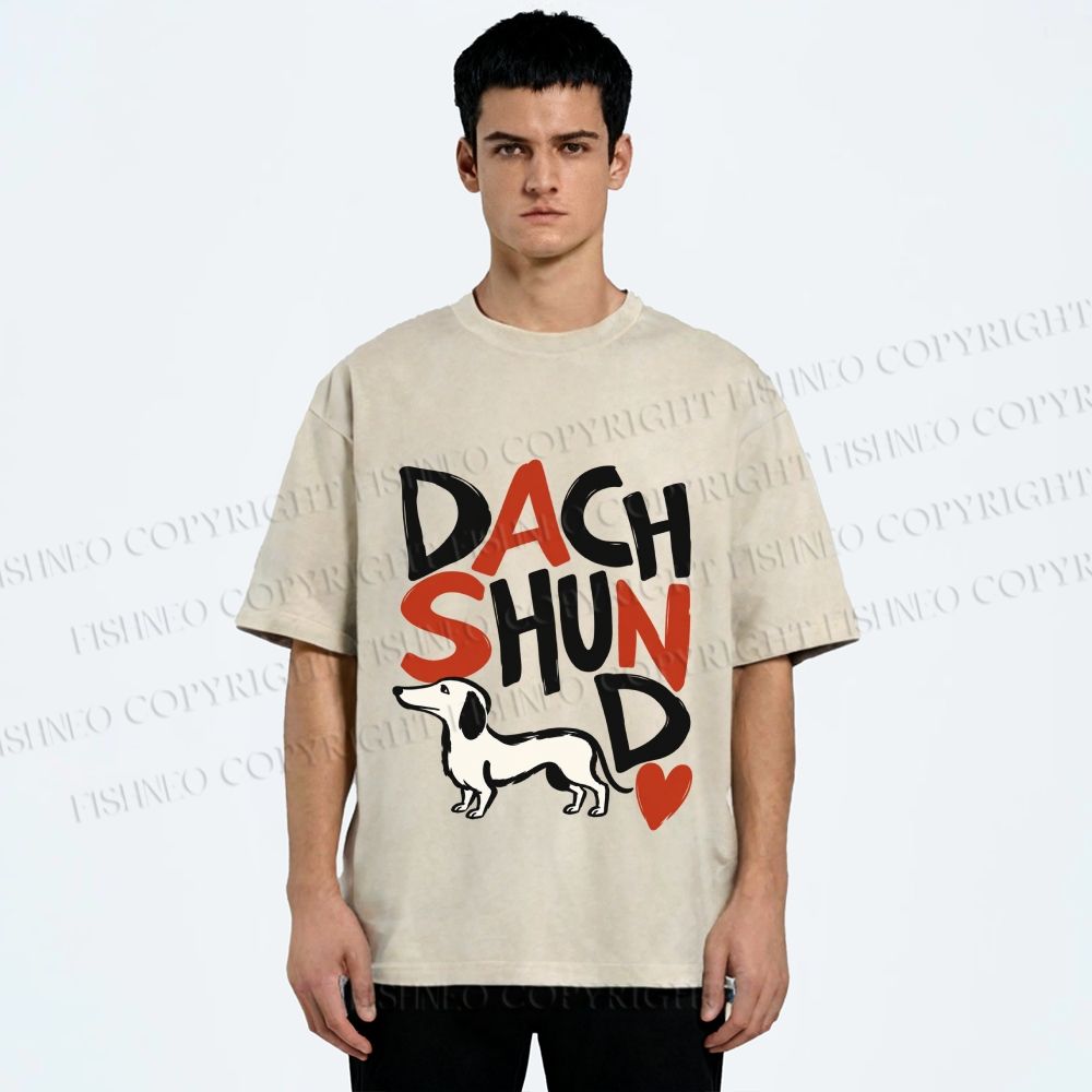 Unisex Dachshund Printed Washed Tee