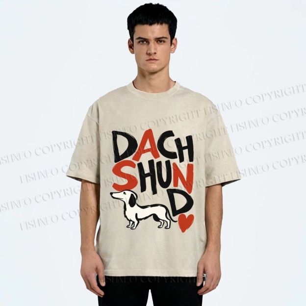 Unisex Dachshund Printed Washed Tee
