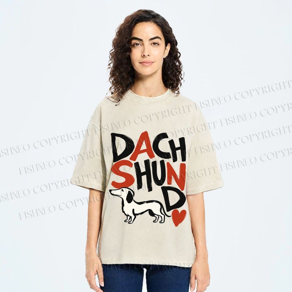 Unisex Dachshund Printed Washed Tee