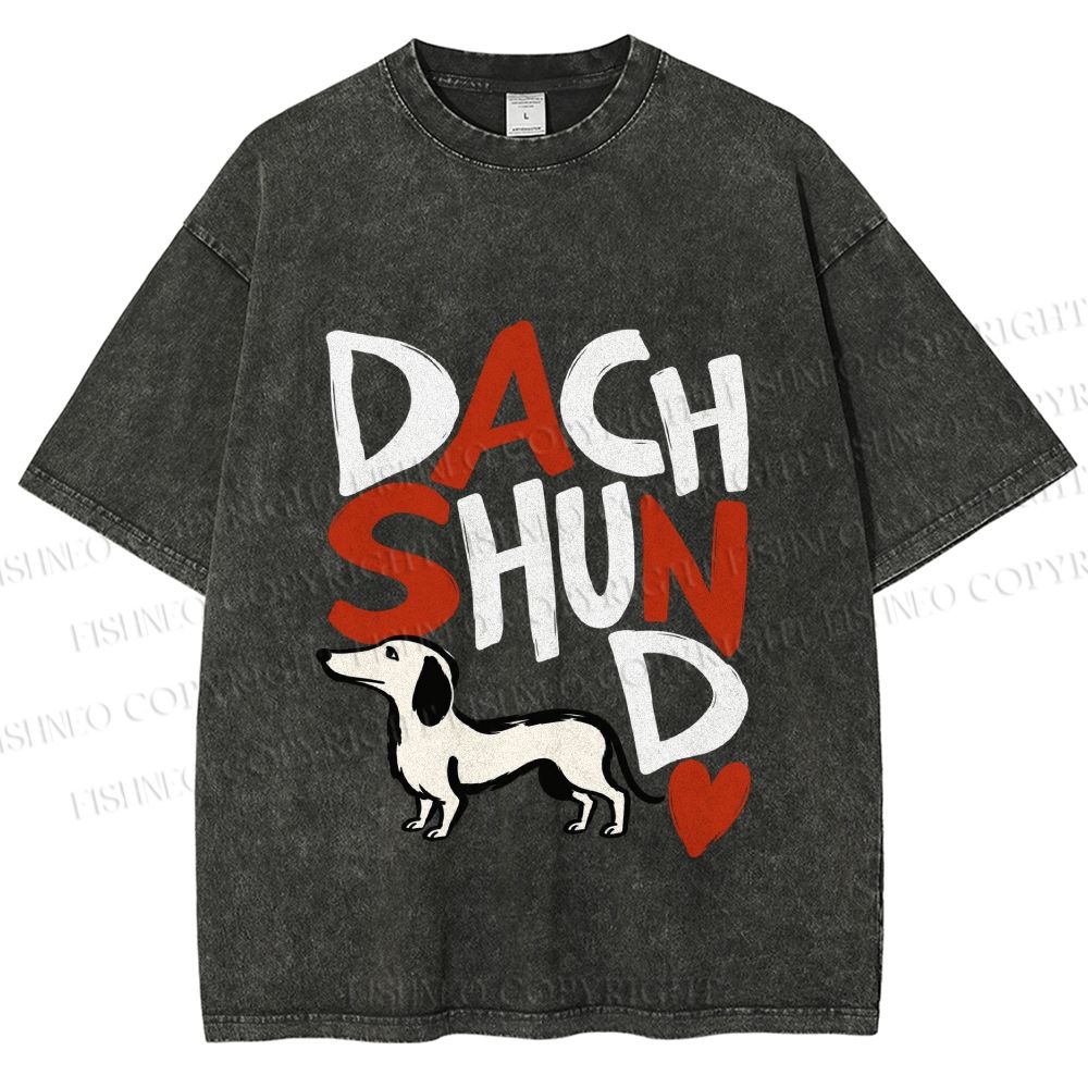 Unisex Dachshund Printed Washed Tee