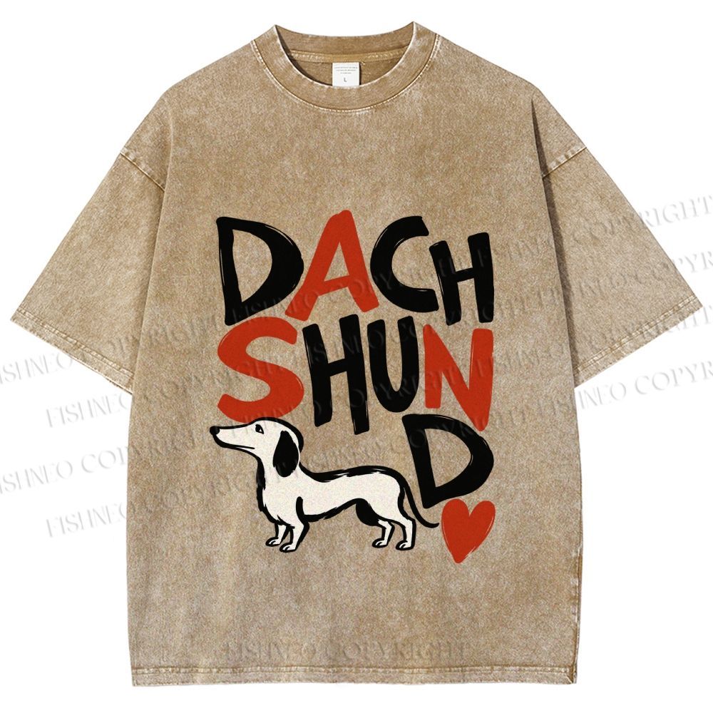Unisex Dachshund Printed Washed Tee