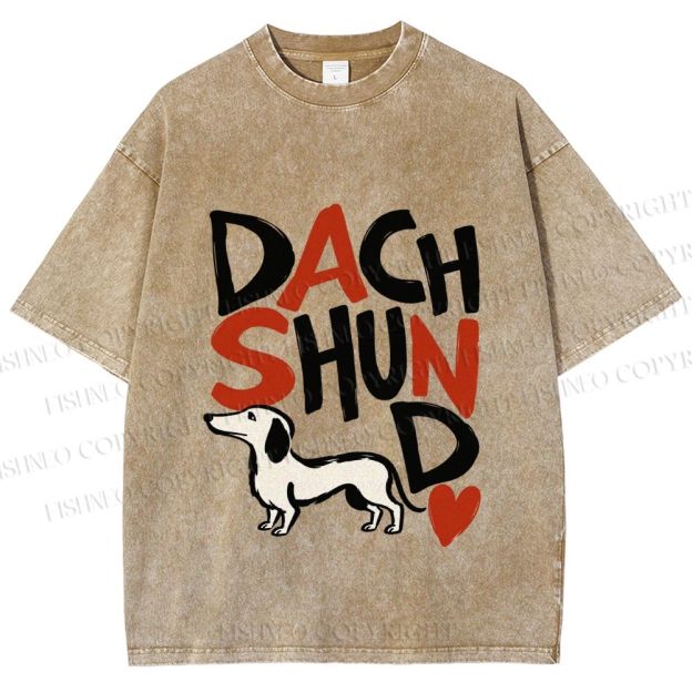 Unisex Dachshund Printed Washed Tee
