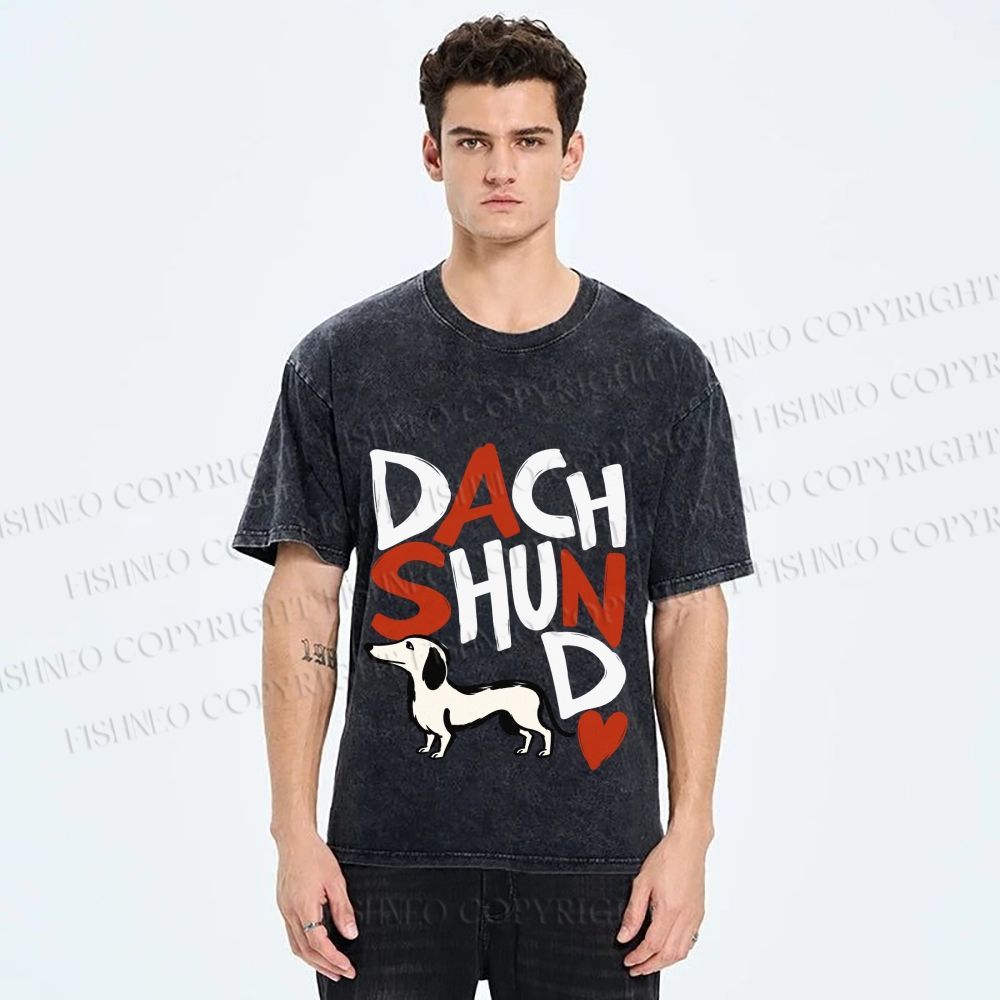 Unisex Dachshund Printed Washed Tee