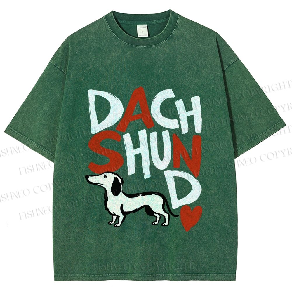 Unisex Dachshund Printed Washed Tee