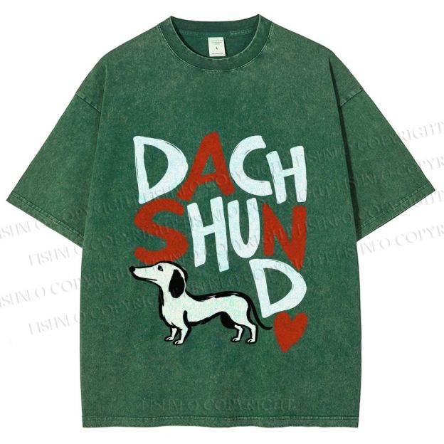 Unisex Dachshund Printed Washed Tee