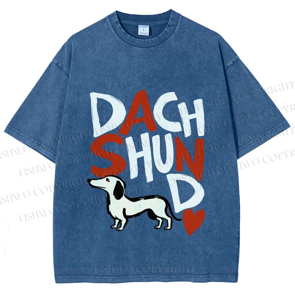 Unisex Dachshund Printed Washed Tee