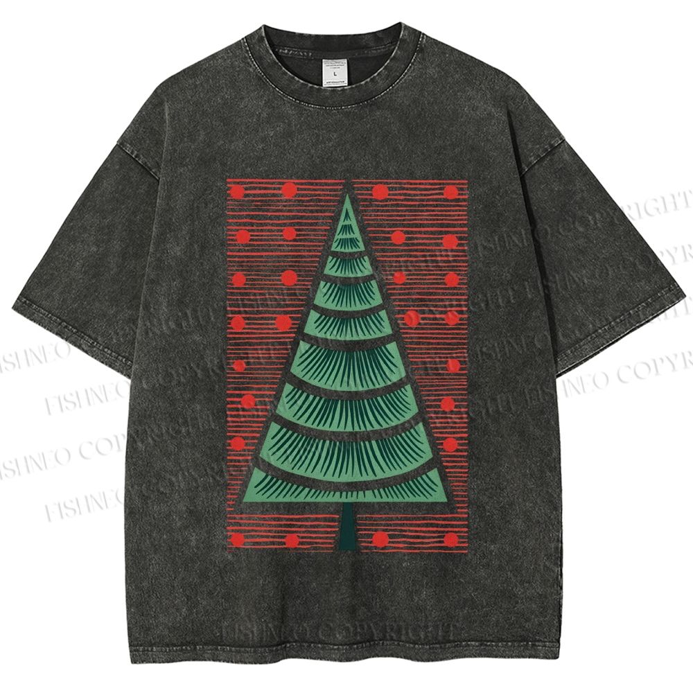 Unisex Christmas Tree Printed Washed Tee