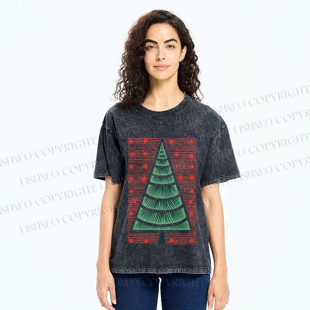 Unisex Christmas Tree Printed Washed Tee