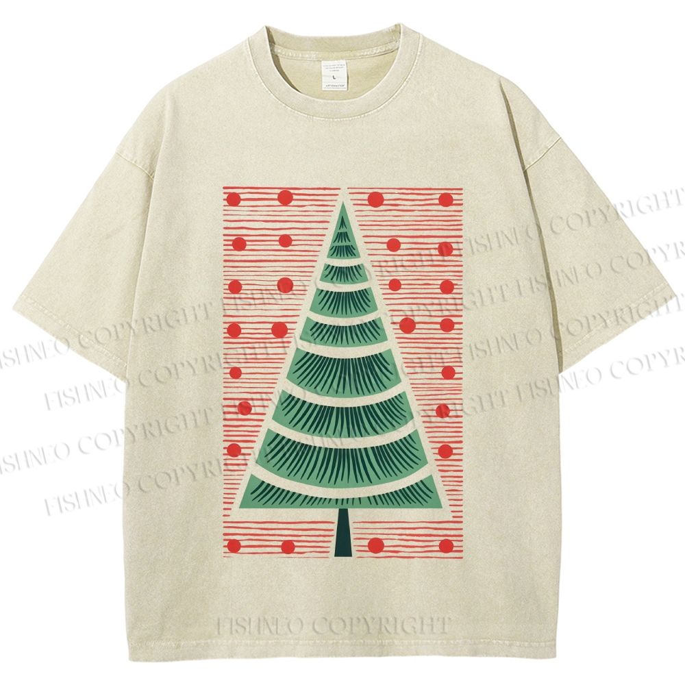 Unisex Christmas Tree Printed Washed Tee