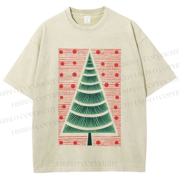 Unisex Christmas Tree Printed Washed Tee