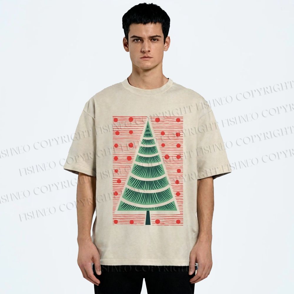 Unisex Christmas Tree Printed Washed Tee