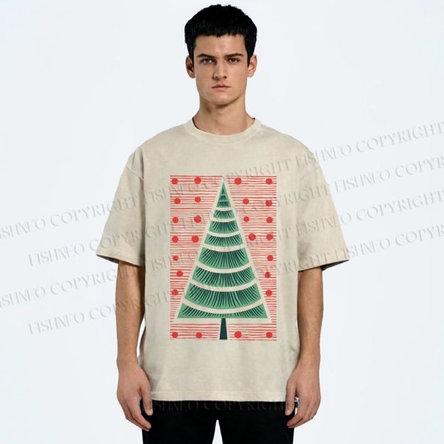 Unisex Christmas Tree Printed Washed Tee