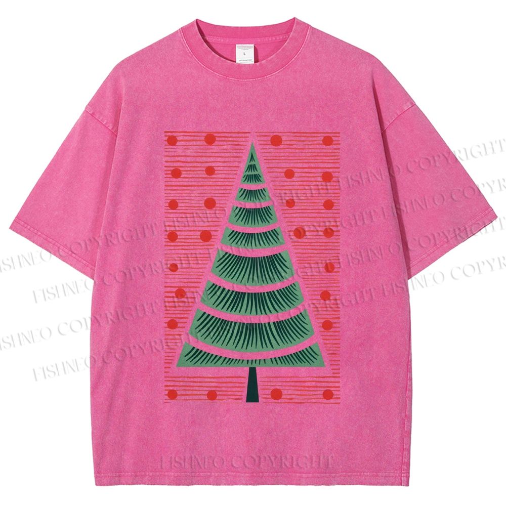 Unisex Christmas Tree Printed Washed Tee