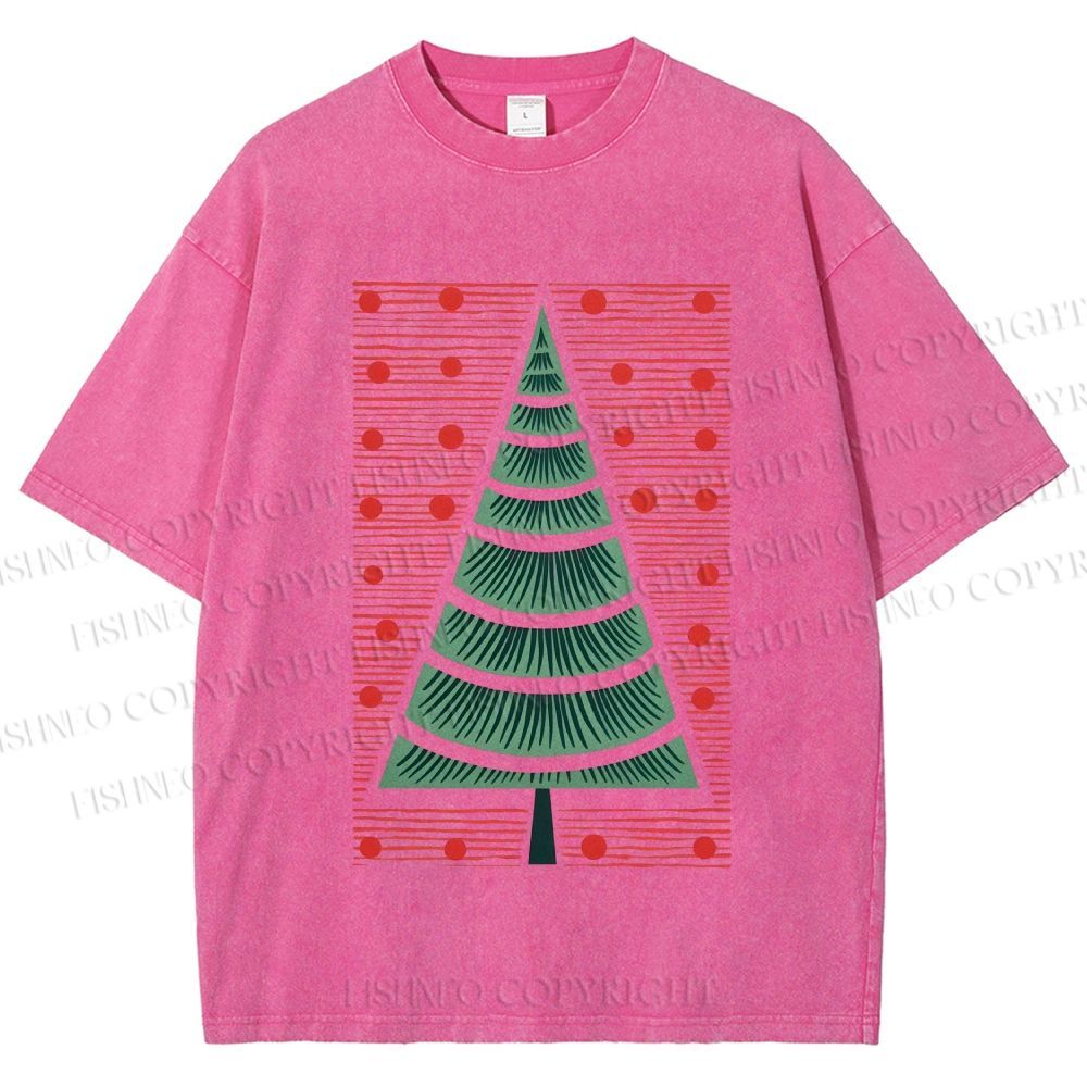 Unisex Christmas Tree Printed Washed Tee