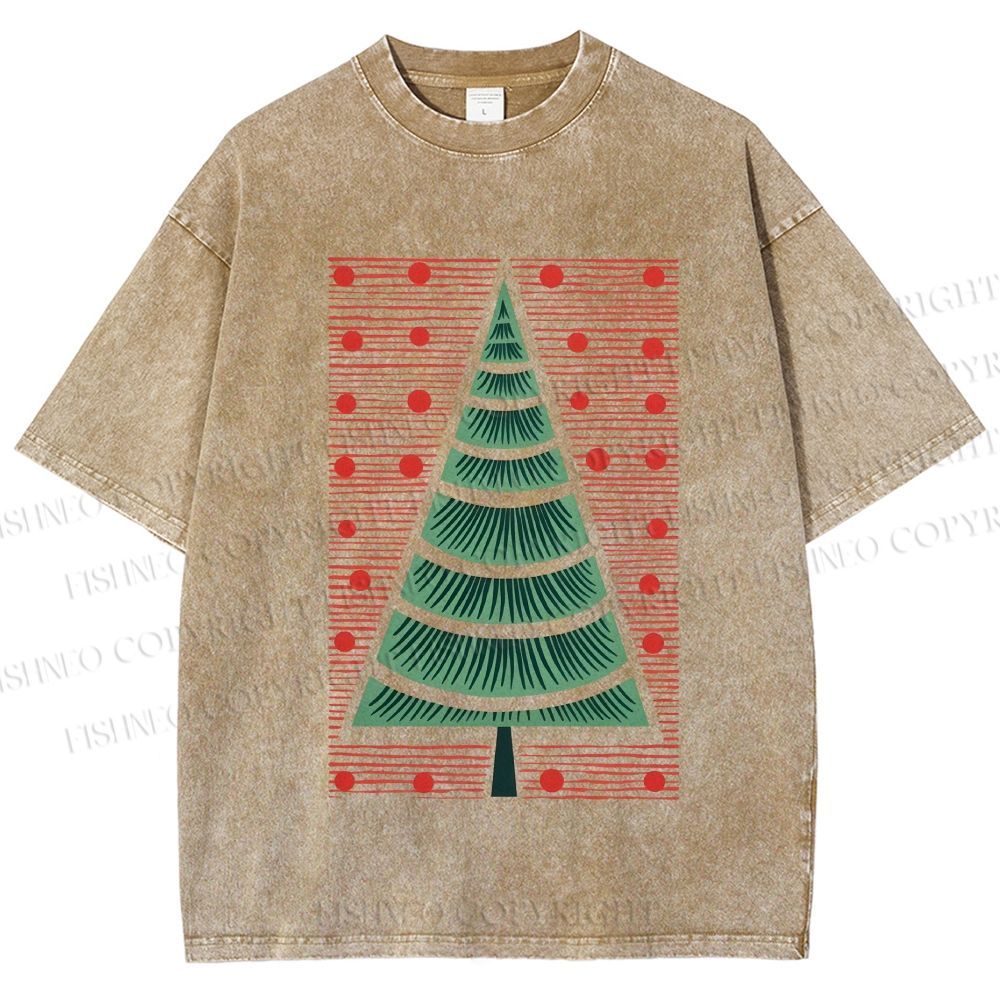 Unisex Christmas Tree Printed Washed Tee