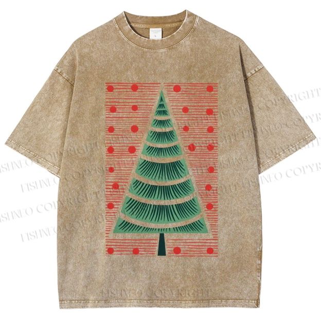 Unisex Christmas Tree Printed Washed Tee