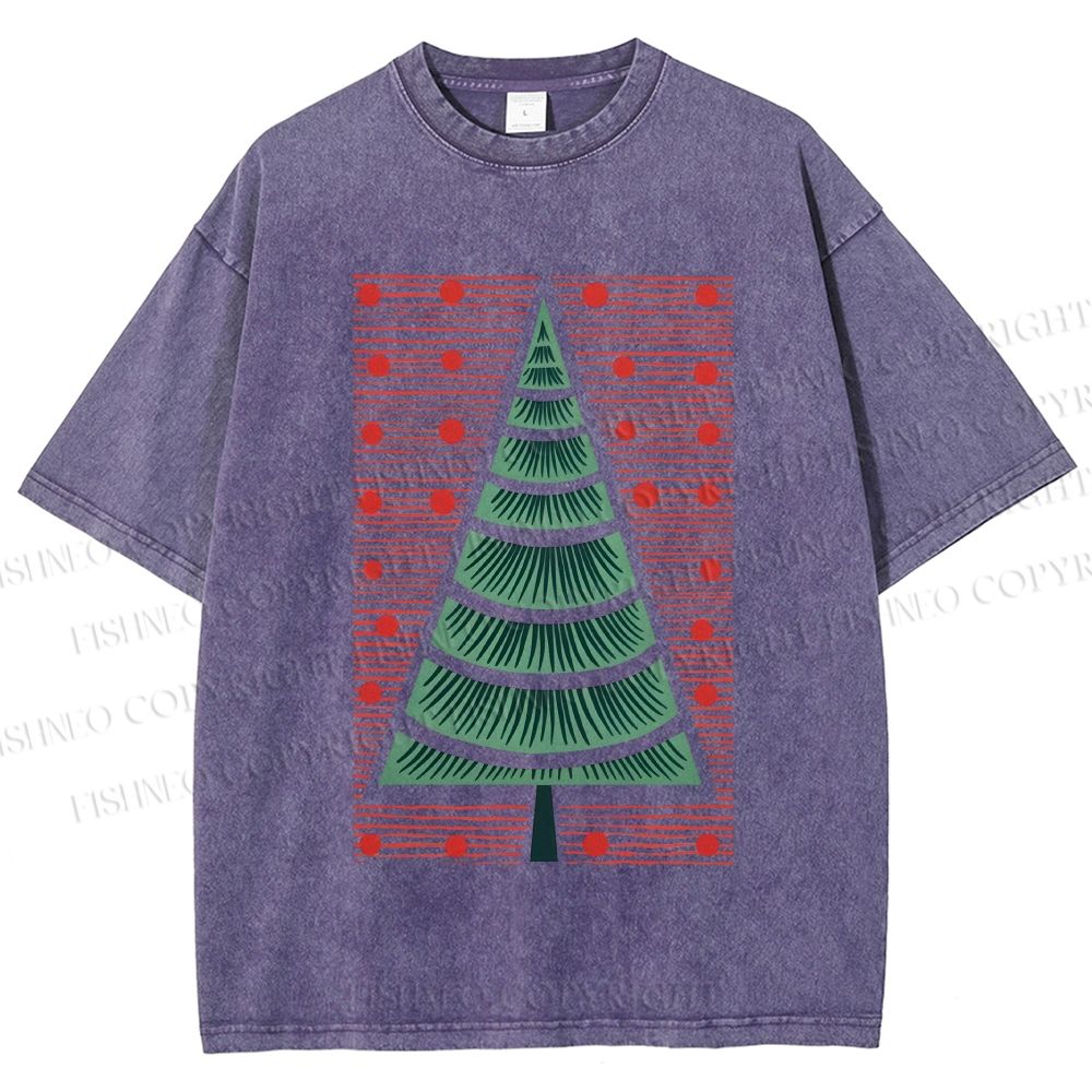 Unisex Christmas Tree Printed Washed Tee