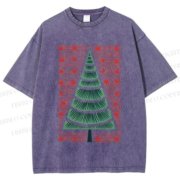 Unisex Christmas Tree Printed Washed Tee