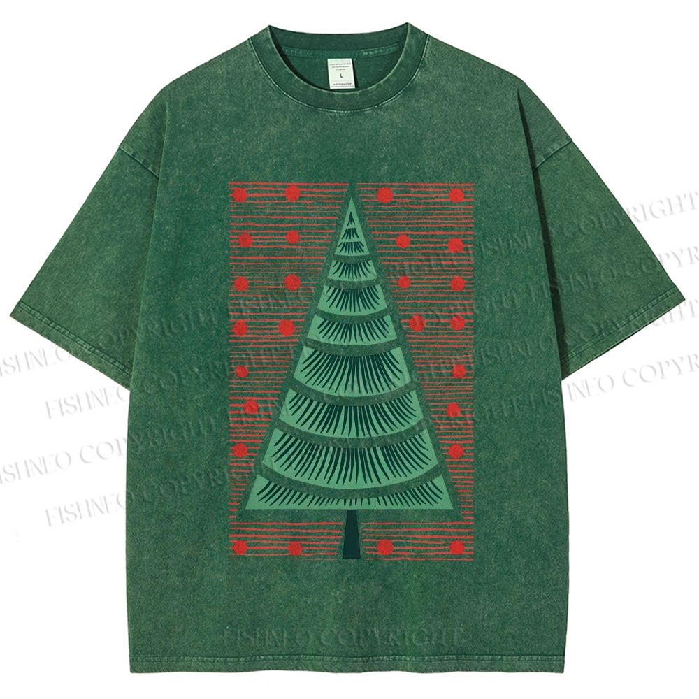 Unisex Christmas Tree Printed Washed Tee