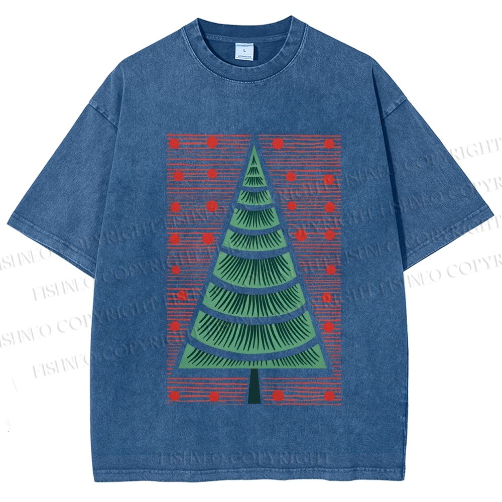 Unisex Christmas Tree Printed Washed Tee