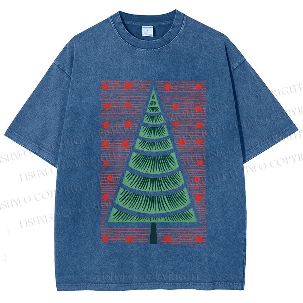 Unisex Christmas Tree Printed Washed Tee