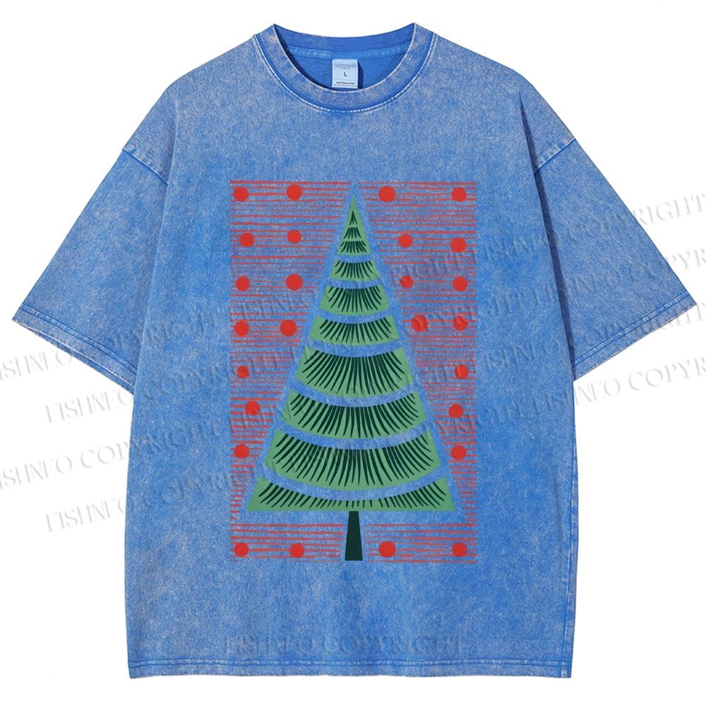 Unisex Christmas Tree Printed Washed Tee