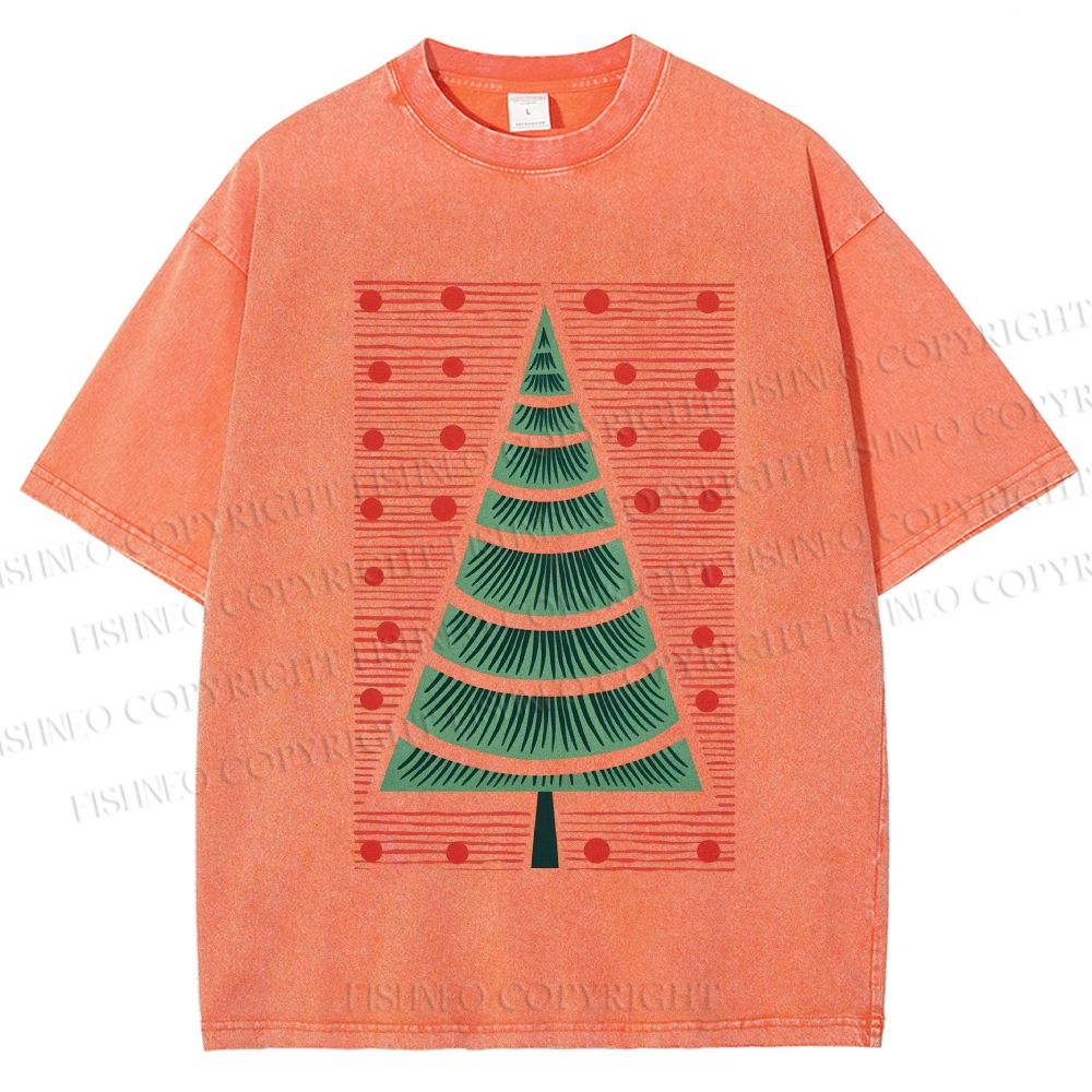 Unisex Christmas Tree Printed Washed Tee