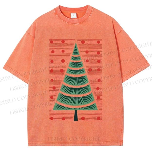 Unisex Christmas Tree Printed Washed Tee