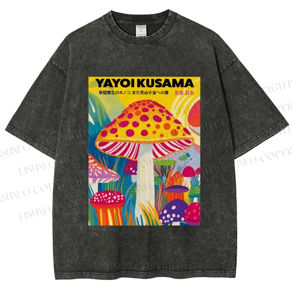 Unisex Yayoi Kusama Giant Mushroom Printed Washed Tee