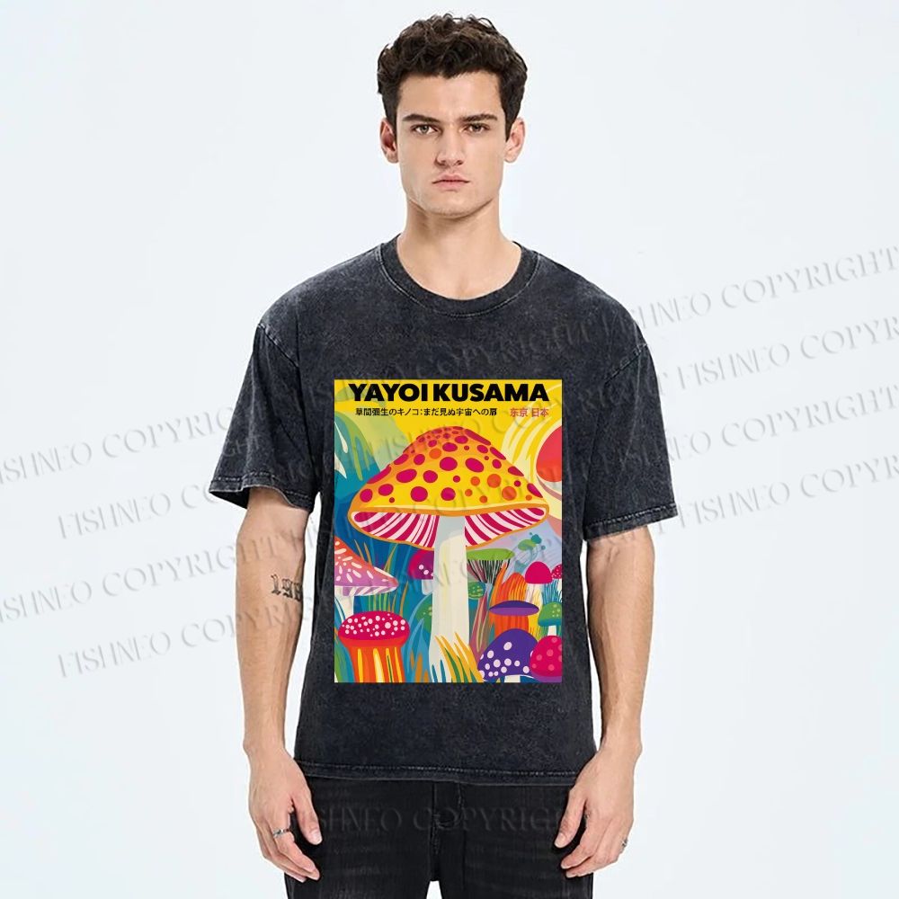 Unisex Yayoi Kusama Giant Mushroom Printed Washed Tee