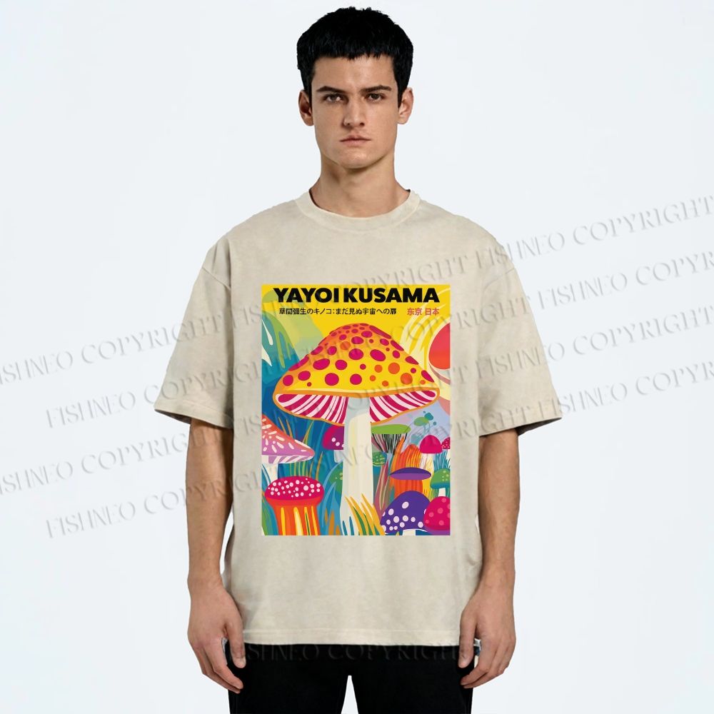 Unisex Yayoi Kusama Giant Mushroom Printed Washed Tee