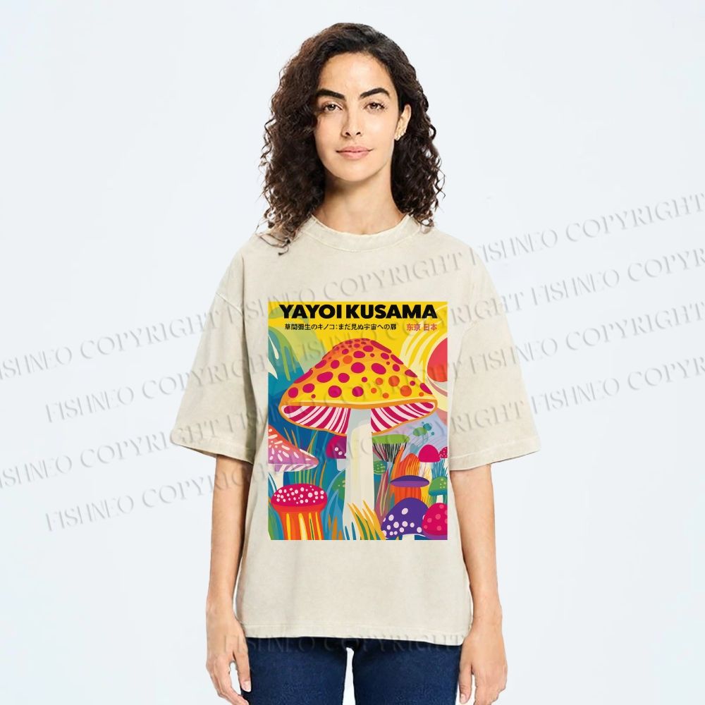 Unisex Yayoi Kusama Giant Mushroom Printed Washed Tee