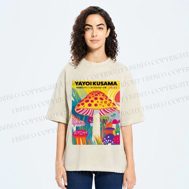 Unisex Yayoi Kusama Giant Mushroom Printed Washed Tee