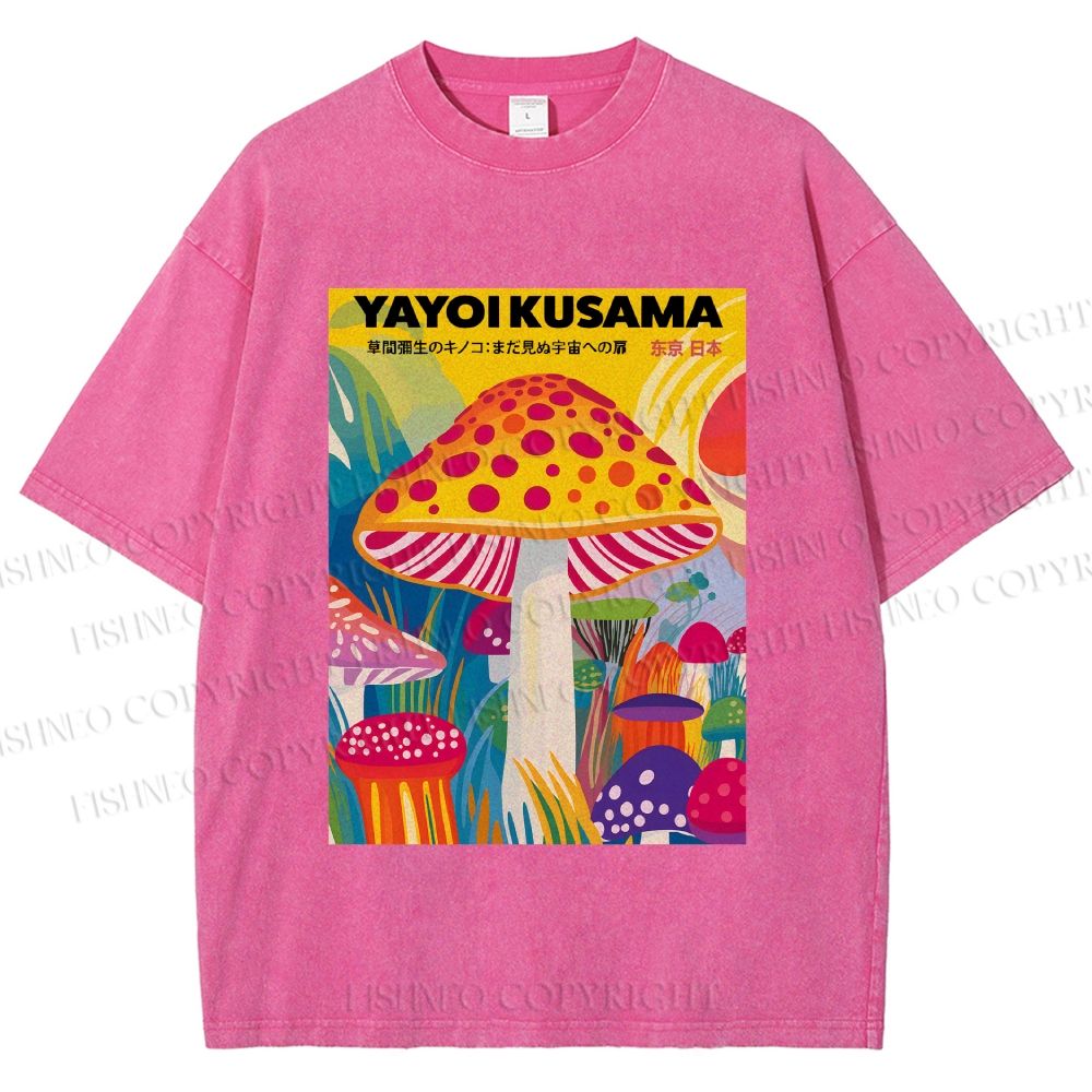 Unisex Yayoi Kusama Giant Mushroom Printed Washed Tee