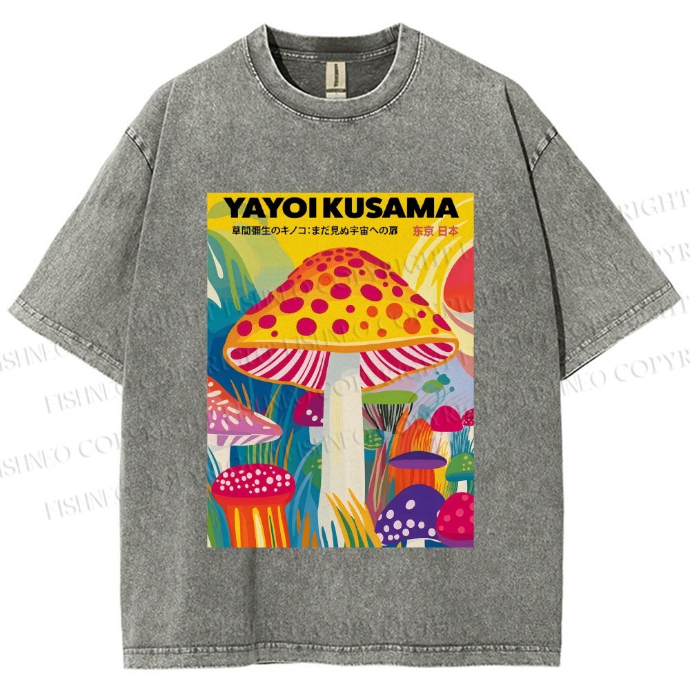 Unisex Yayoi Kusama Giant Mushroom Printed Washed Tee