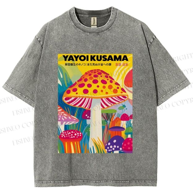 Unisex Yayoi Kusama Giant Mushroom Printed Washed Tee