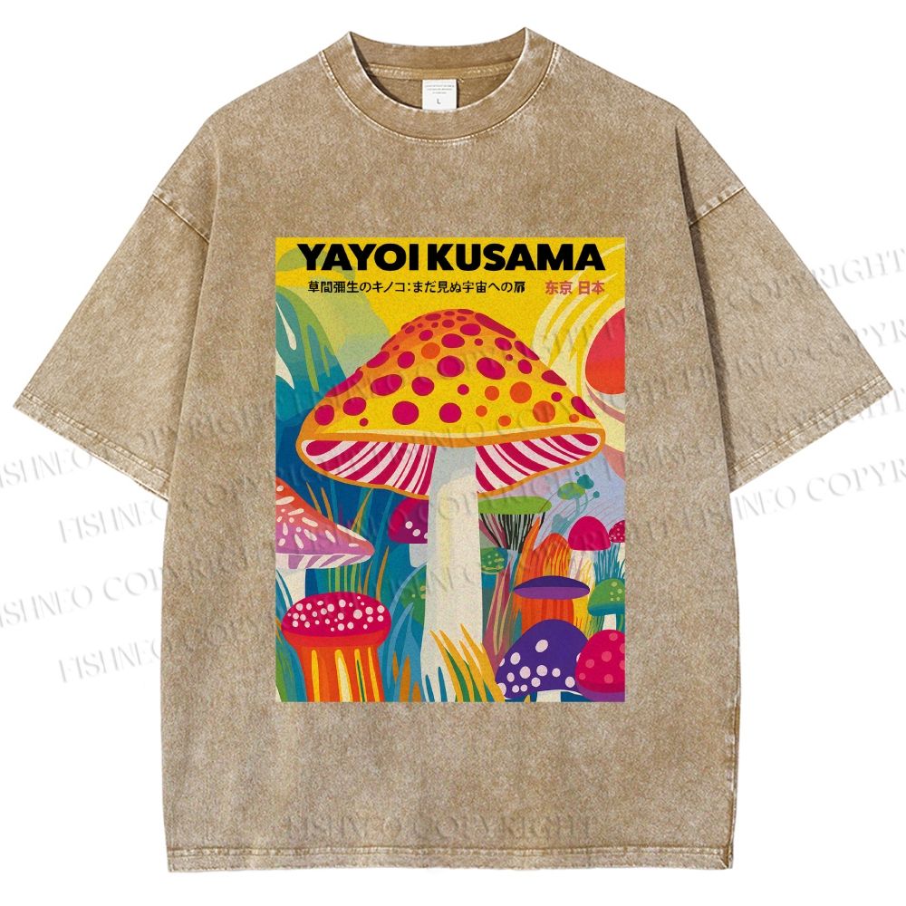 Unisex Yayoi Kusama Giant Mushroom Printed Washed Tee